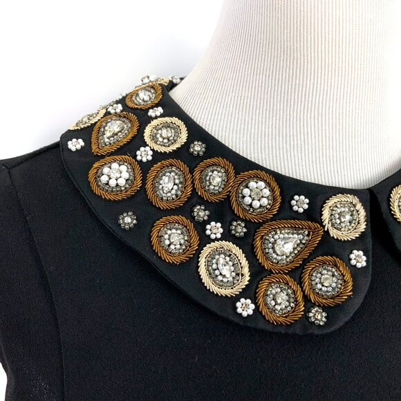 Alice + Olivia Mary Black Embellished Peter Pan Cup Sleeve Top Sz S - Picture 4 of 16